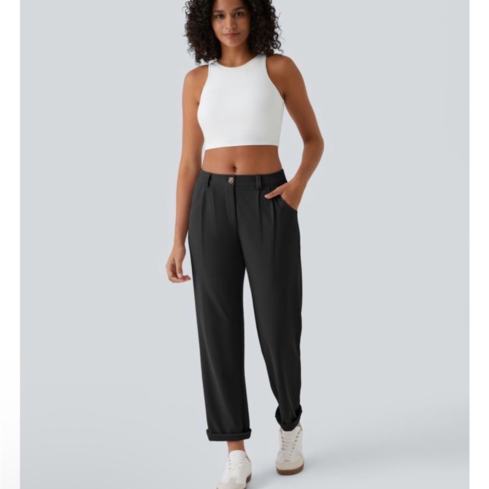 Mid-Rise Zipper Pocket Waffle Casual Pants